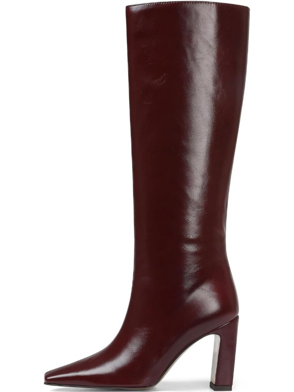 Women's Maroon Square Toe Knee High with Side Zipper Fashion Elastic Tall Boot